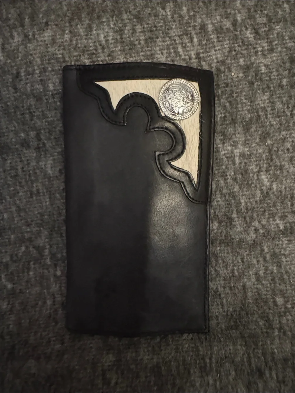 Nocona Black Leather Western Bifold Wallet Cowhide Accent and Silver NWT